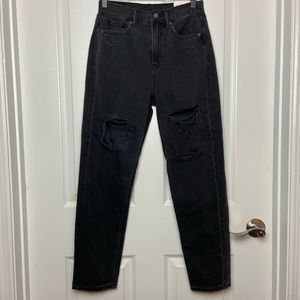 NEW American Eagle Outfitters Black Distressed High Rise Mom Jeans Size 2